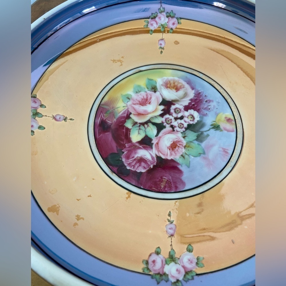 Vintage Noritake Hand Painted Lusterware Large Shallow Bowl Peach Blue Floral - Picture 3 of 9
